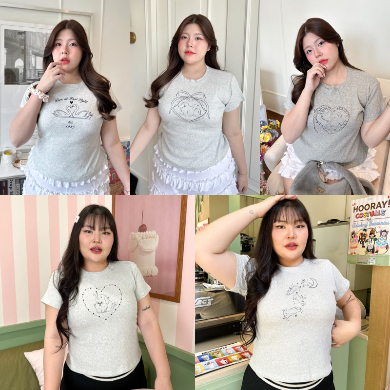 Lunar Baby Tee Collection🐰🎀 เสื้อครอป เบบี้ทีสาวอวบ สกรีนลาย - clarine_bkk