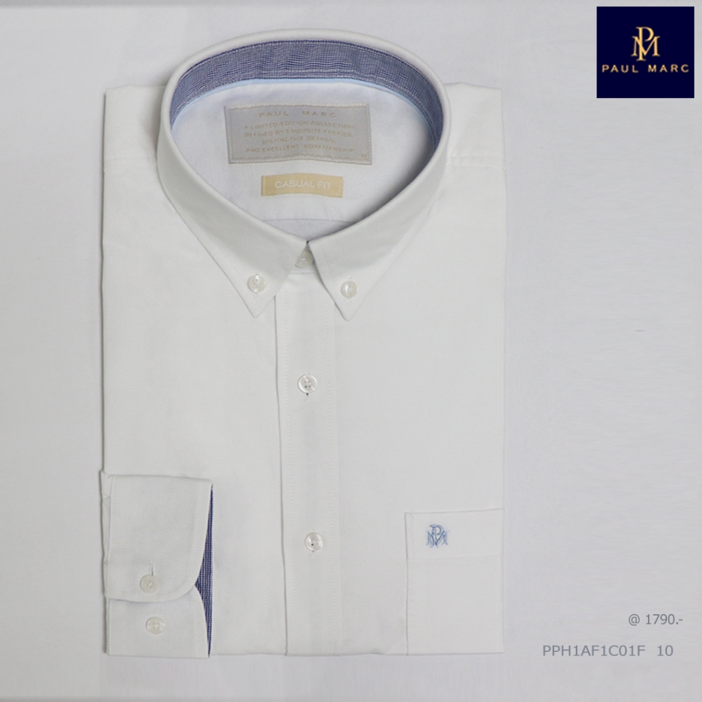 PAUL MARC เสื้อเชิ้ตแขนยาวสีขาว ใส่ทำงาน  Signature Oxford Casual Fit ผ้านุ่ม ใส่สบาย PPH1AF1C01F