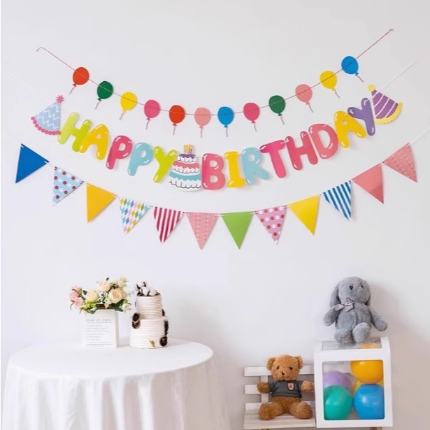 ธงกระดาษ แบนเนอร์ happy birthday ธงประดับงานปาร์ตี้ งานวันเกิด Bannerกระดาษ ยาว1.2เมตร (แบบแบบแขวน)