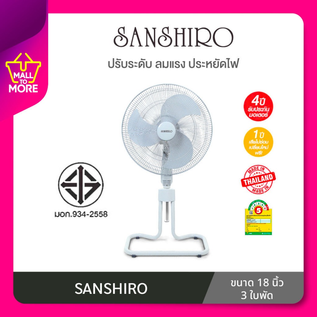 Sanshiro พัดลมอุตสาหกรรม 18นิ้ว สีเทา1เครื่อง ปรับระดับ ลมแรง ประหยัดไฟโดย Malltomore