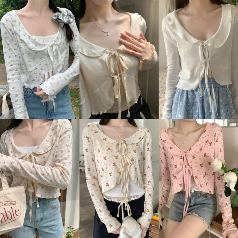 Somdays_closet l🌷พร้อมส่ง🌷Bibi Cardigan เสื้อคลุมแขนยาวผ้ายืดฉลุลาย สไตล์สาวหวานe