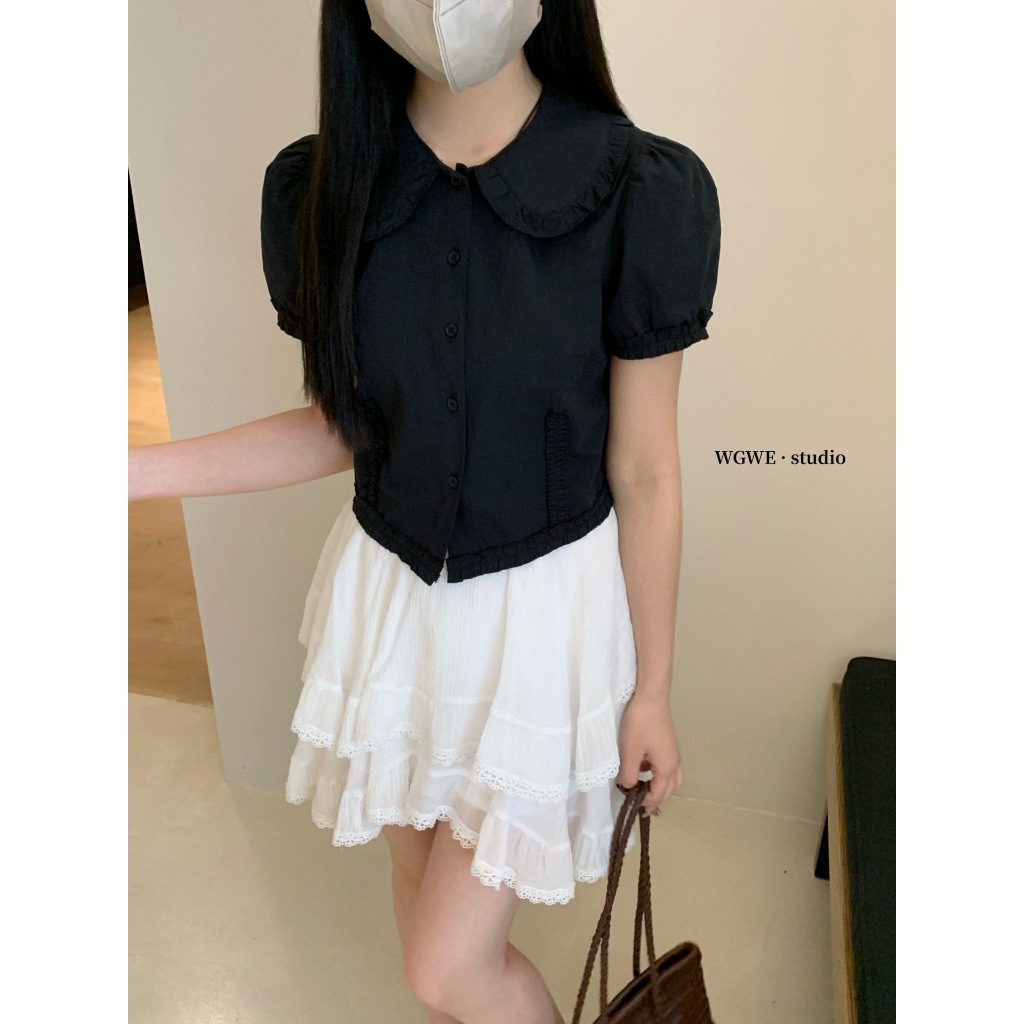 🧡🧵 🇰🇷 W3634 เสื้อแขนตุ๊กตา แต่งปกและชายเสื้อ ทรงน่ารักมากค่ะ แฟชั่นเกาหลี TAG WG.WE 🧵🧡 - รูปที่ 4