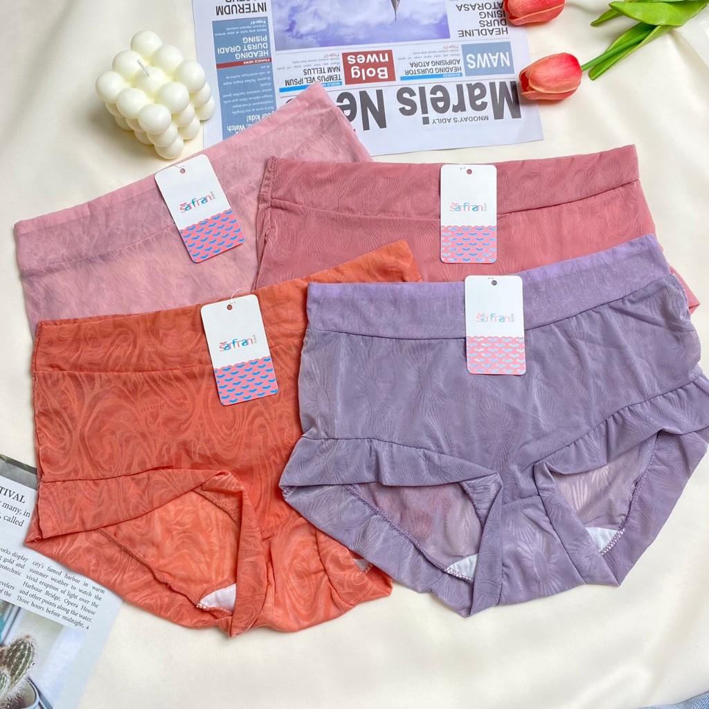 กางเกงในผ้าไหมสำหรับคุณผู้หญิง ไม่ม้วนขึ้นที่ปลายขา  เอวสูงเก็บพุงระบายอากาศได้ดี