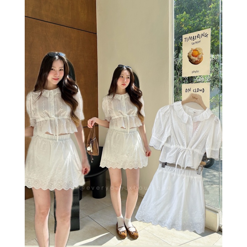 “ white อาหมวย” (590฿) เทอชุดเซ็ทลูกไม้อาหมวย All white !! ของใหม่น่ารักมากๆ ลายลูกไม้ของร้านเราน่ารักมินิมอล tshop