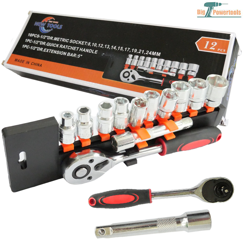 NEW TOOLS ชุดบล็อก ชุดประแจบล๊อค (เบอร์ 8-24 mm) 12 ชิ้น ขนาด 1/2 สินค้าเป็นเหล็กเกรด CR-V JAPAN BRA