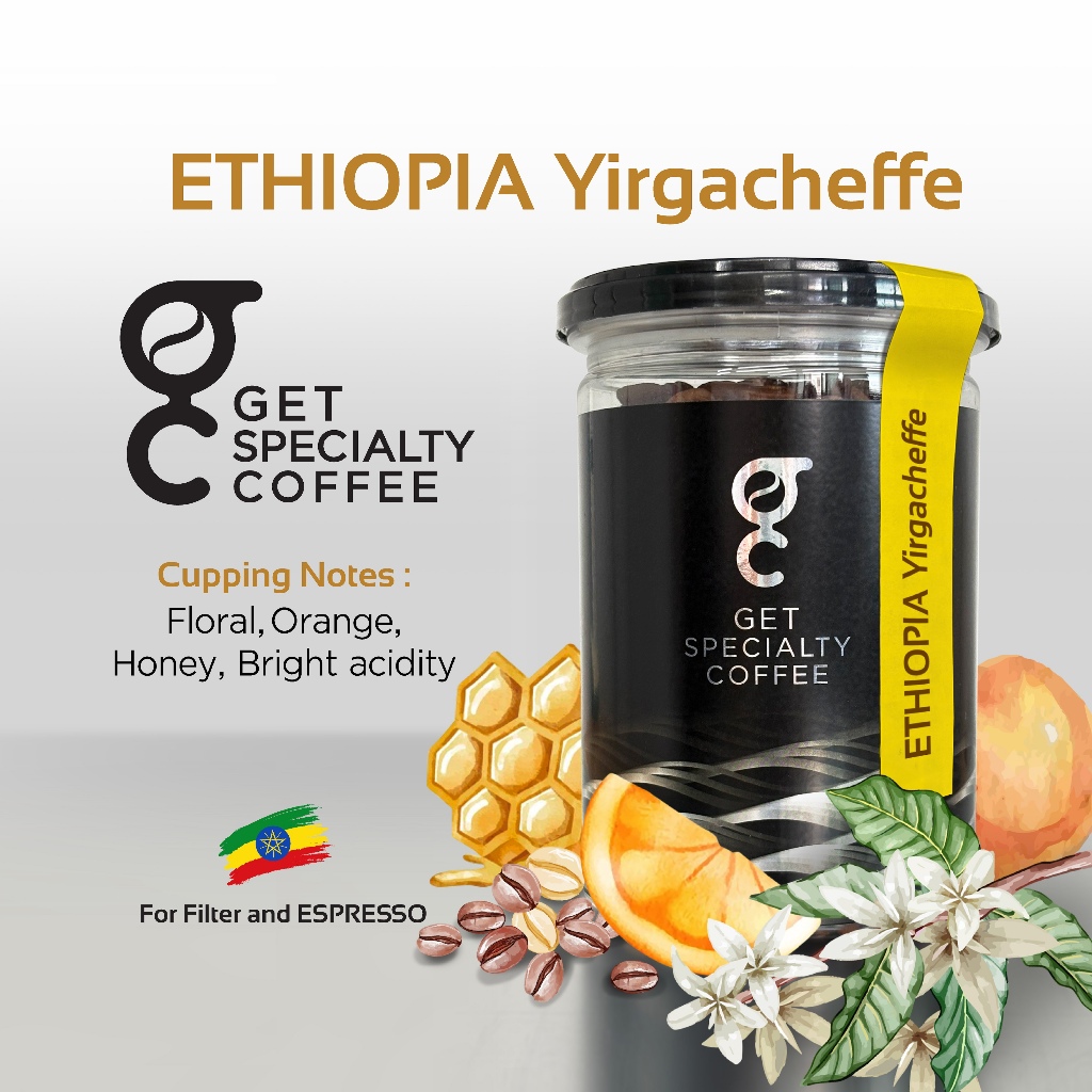 เมล็ดกาแฟ“GET SPECIALTY COFFEE”เอธิโอเปียEthiopiaYirgacheffe Washed150g/SpecialtyCoffee-MediumLightRoast