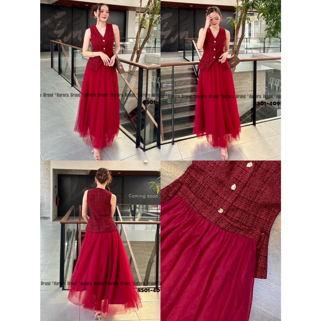 Aurora Setเสื้องานทวิสสีสันสดใส สวยจึ้งใจ-RED(*สอบถามสต๊อกก่อนกดสั่งน๊า)