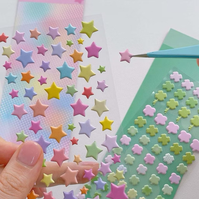 ✨🩷(มาใหม่)พร้อมส่ง!สติ๊กเกอร์ตกแต่ง3D แบบนูน รูปดาว ใบโคลเวอร์ สไตล์ญี่ปุ่น น่ารักมาก สีพาสเทล