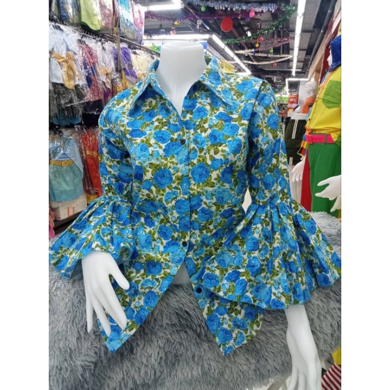 เสื้อเชิ้ตคอปก เสื้อเชิ้ตสงกรานต์ Flower Print ลายดอกแขนกระดิ่ง