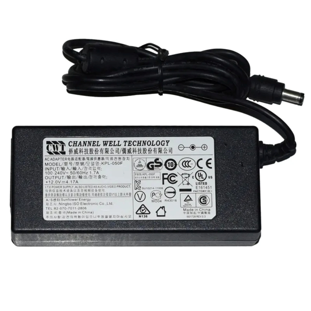 Hikvision, Dahua, CWT CHANNEL WELL TECHNOLOGY AC ADAPTER KPL-050F 12V 4.17A 50W 5.5x2.5MM หรือ DELTA 12V 5A