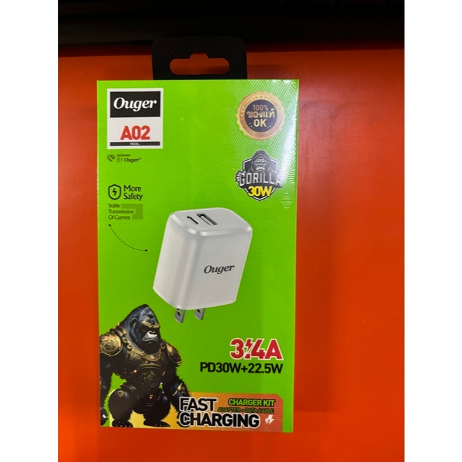 Ouger หัวชาร์จ 2ช่อง type c และ micro 30w รุ่น A02  3.4A PD30W+22.5W