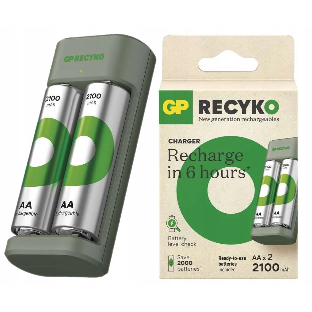 GP RECYKO E221 2 X 2100 ชุดชาร์จถ่าน AA ชาร์จ USB ภายใน 4-8 ชั่วโมง ของแท้100% มีตัวเลือก