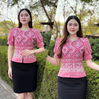 เสื้อผ้าฝ้ายพิมพ์ลาย ลายใหม่สวยๆ คอกลมแขนตุ๊กตา