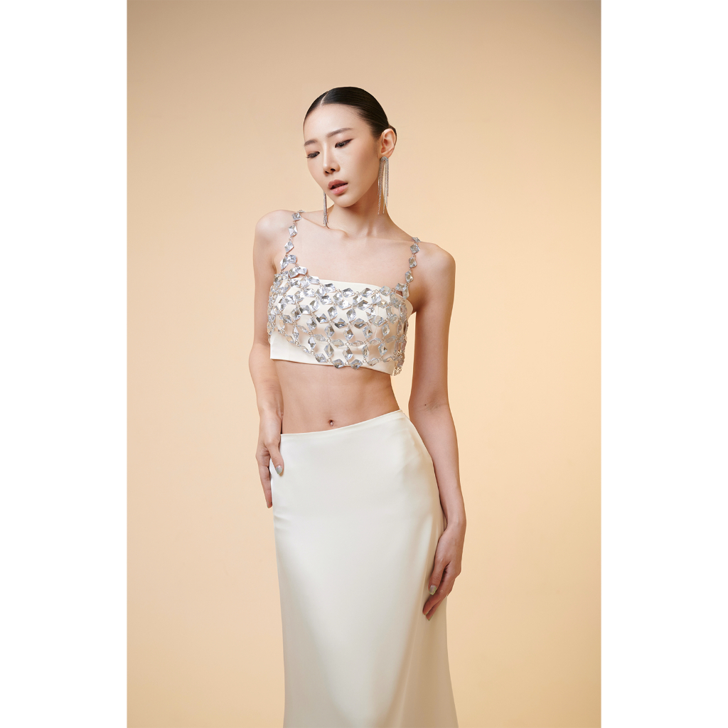 DARAN OFFICIAL JEW CROP TOP & SATIN TOP&SATIN SKIRT