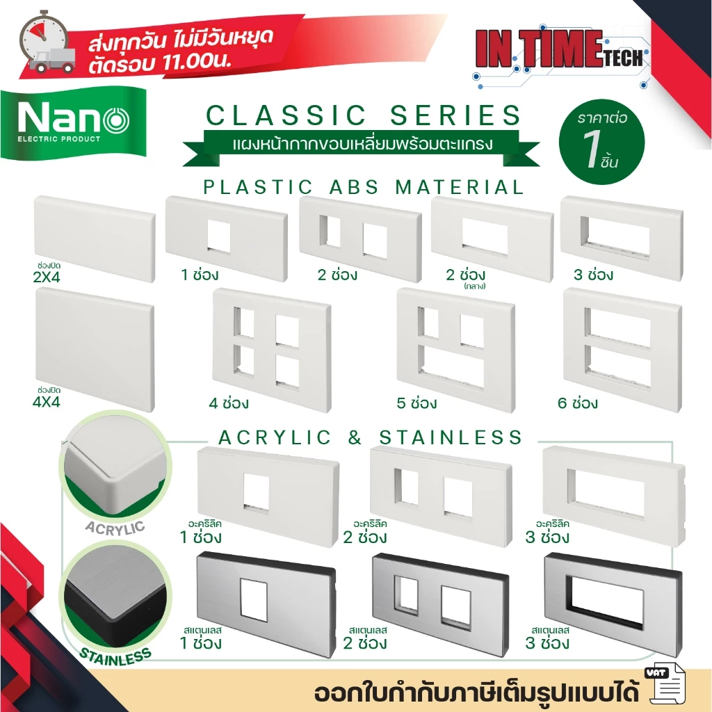 nano 400 แผงหน้ากาก ตะแกรง พลาสติก อะคริลิค สแตนเลส สำหรับ ปลั๊ก สวิตช์ ไฟฟ้า สำหรับบล็อค 2x4 4x4 classic series นาโน