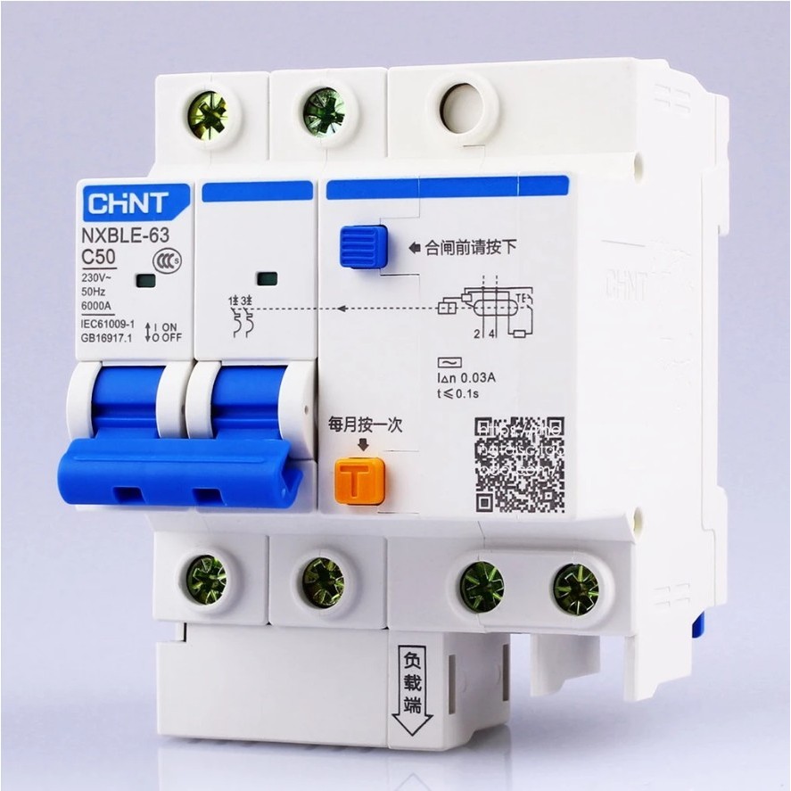 เบรกเกอร์กันไฟดูด CHINT รุ่น NXBLE-63 2P 10KA NXBLE-63 เมนเบรกเกอร์ เบรกเกอร์ ลูกย่อย ลูกเซอร์กิต