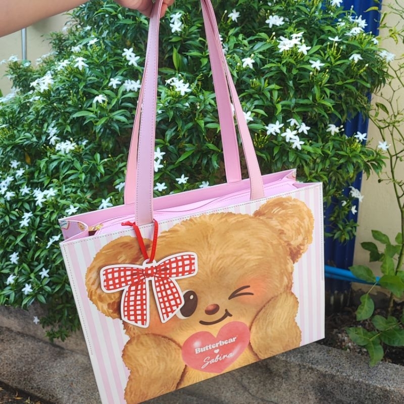 รับเคลือบถุง(คืนคอยน์25%)ถุงหมีเนย ถุงน้องเนย butter bear x sabina กระเป๋าหมีเนย งานบุหนัง แถมฟรีหูจับหนัง