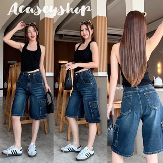 Acasey กางเกงยีนส์ผู้หญิง 5ส่วน คาร์โก้ ผ้าไม่ยืด รุ่น Super Cargo Short