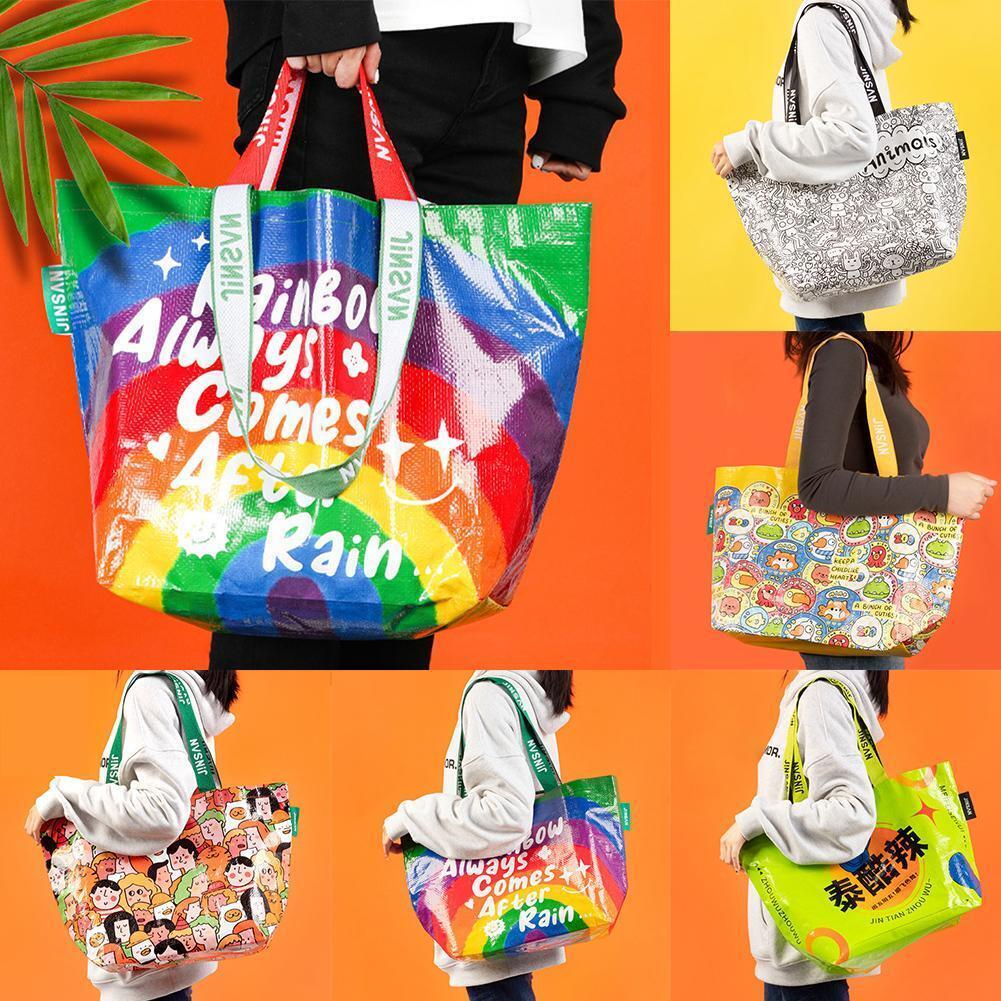 ‼️พร้อมส่ง ร้านไทย‼️ Shopping Bag ถุงช้อปปิ้งกันน้ำ ใบใหญ่ สะพายไหล่และถือ กระเป๋าช้อปปิ้ง กระเป๋ากระสอบ