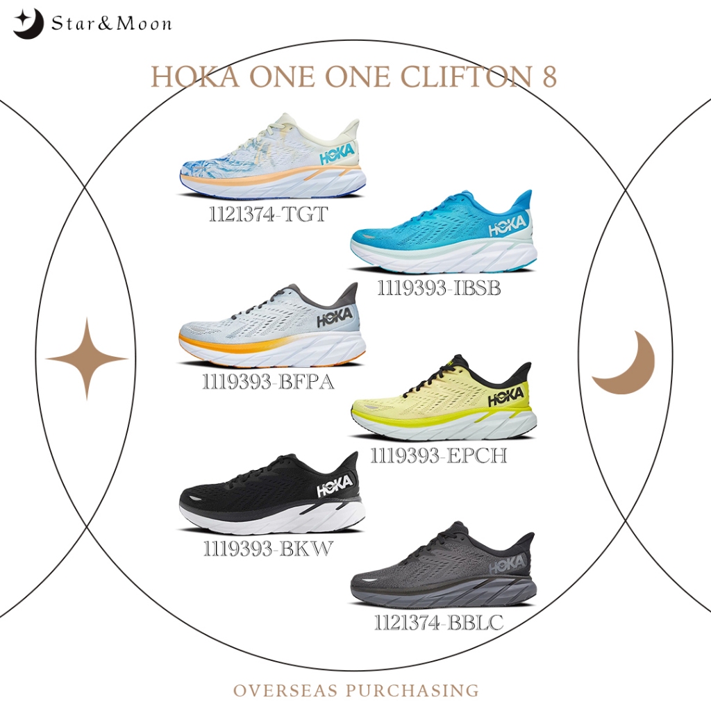 HOKA ONE ONE Clifton 8 รองเท้าสำหรับชายหญิง 1121374-TGT/1119393-BKW ของแท้100%
