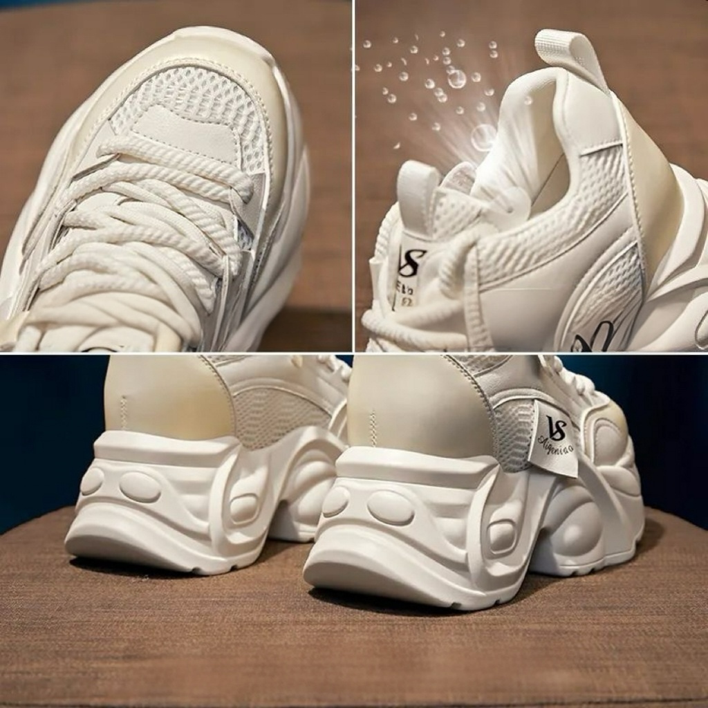 พร้อมส่งจากไทย G17 รองเท้าผ้าใบสไตล์แฟชั่นเกาหลี ดีไซน์สวย รองเท้าแฟชั่น รองเท้าผู้หญิง เสริมส้น 9 CM. - รูปที่ 4