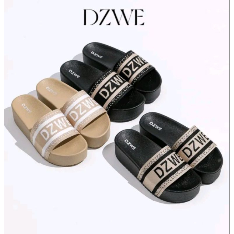 DZWEรองเท้าแตะDZWEรองเท้าส้นตึก หน้าผ้าทอสกรีน สูง5เซน ไซส์36-41