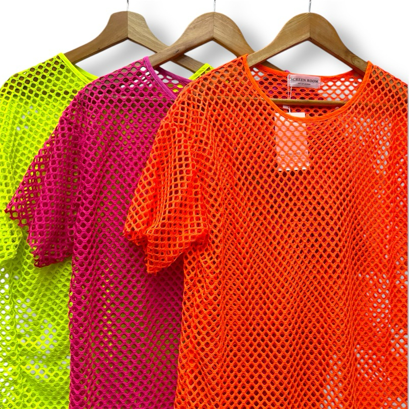 เสื้อตาข่ายคอกลม ซีทรู พร้อมส่งจากไทยสีสะท้อนแสงนีออน neon