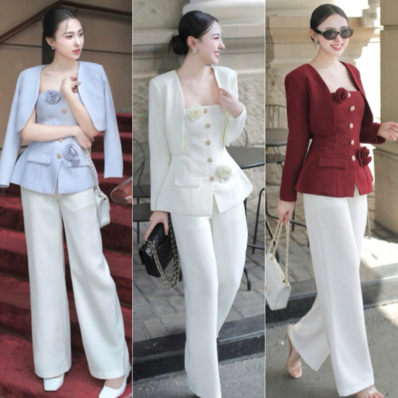 ✅ พร้อมส่ง S-XL ✅ Set 3 ชิ้น เสื้อตัวใน ตัวนอก กก. ขายาว กุกลาบเป็นเข็มกลัดแกะได้ค่ะต