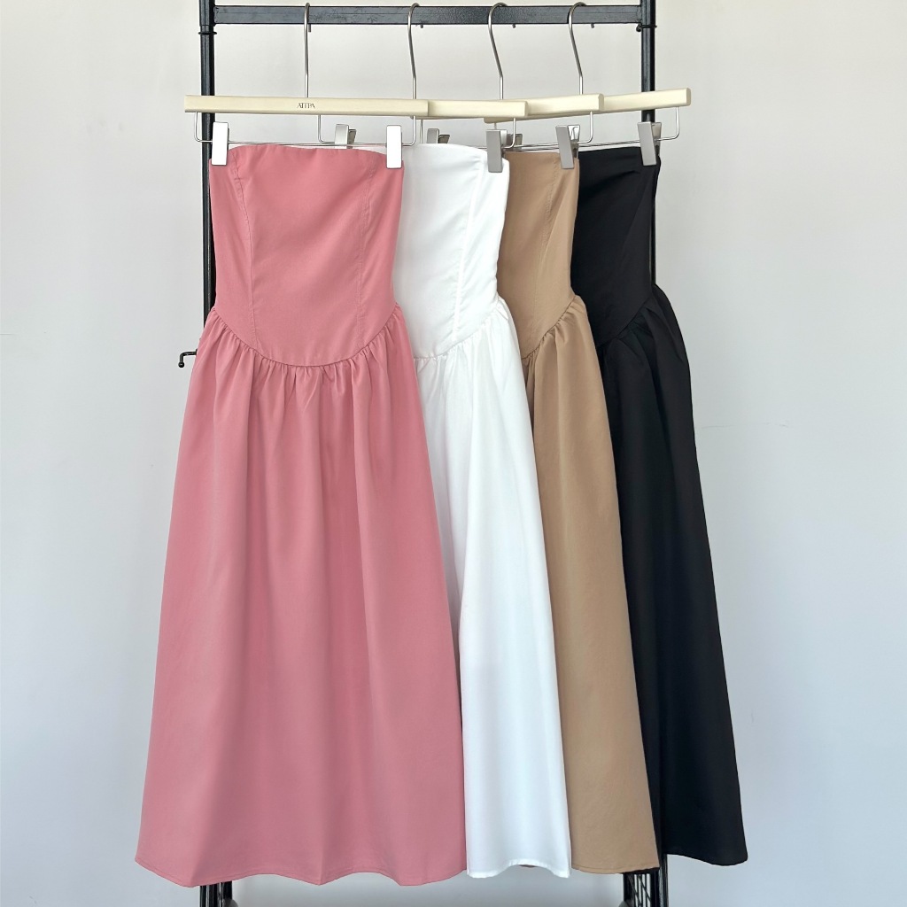 Atipashop - ALVA DRESS เดรสยาว ทรงเกาะอก กระโปรงยาวทรงบาน