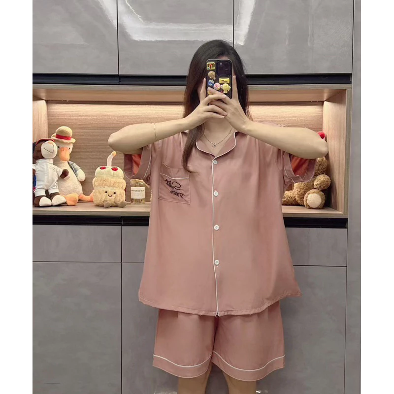 พร้อมส่ง!!!ชุดนอนผ้าไหมอิตาลีแขนสั้นขาสั้น อก 52นิ้ว ไซส์ใหญ่