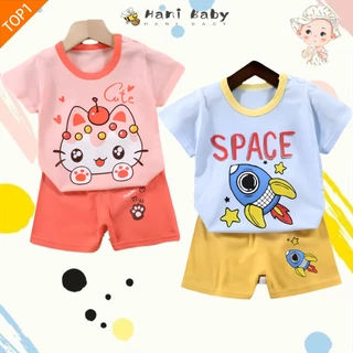 เสื้อแขนสั้น+กางเกงขาสั้น ชุดเด็ก ลายน่ารักๆ เข้าเซ็ต ผ้านิ่มสบาย ไม่ร้อน สำหรับอายุ1-5ปี พร้อมส่ง