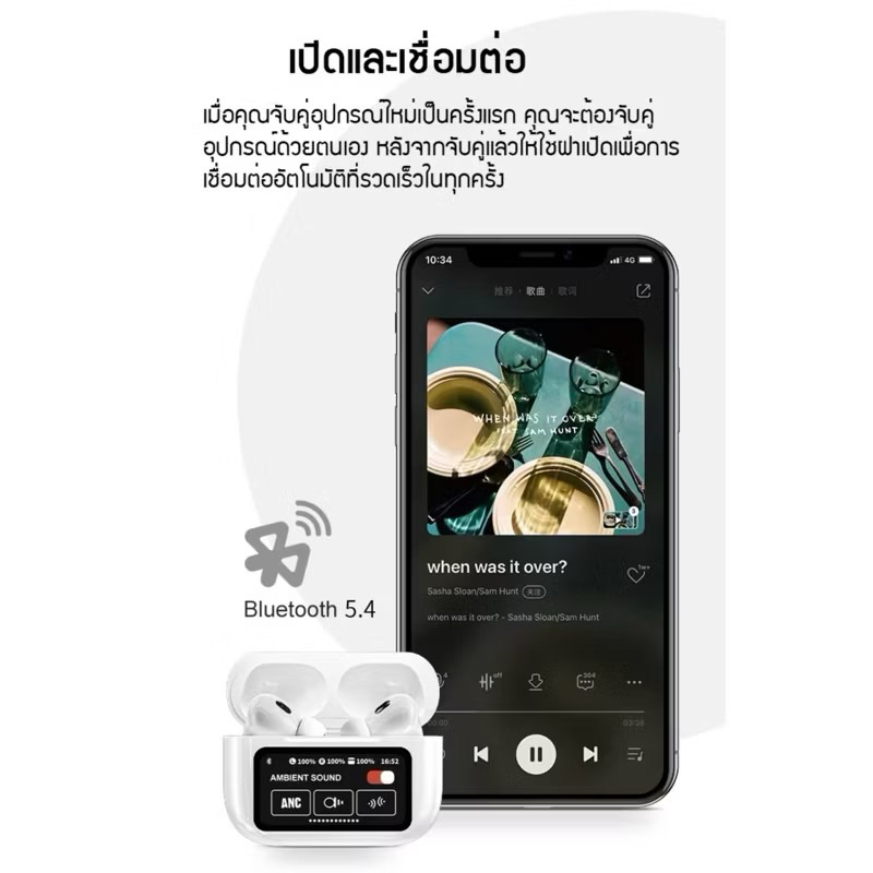 หูฟังบลูทูธA9Pro มาพร้อมกับหน้าจอสัมผัส LCD อัจฉริยะรองรับบลูทูธเวอร์ชัน5.4 มีฟังก์ชันตัดเสียงรบกวน 13 ฟังก์ชันการใช้งาน