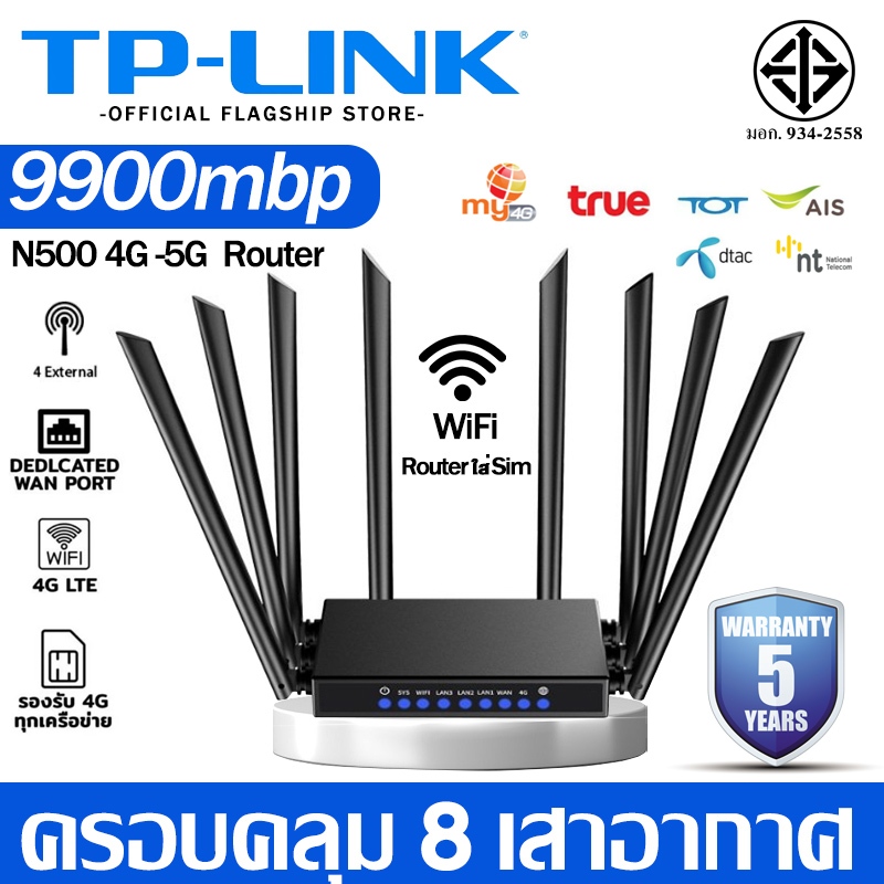 รับประกัน5ปี เราเตอร์ใส่ซิม 8 เสาอากาศ Router เน็ตที่รวดเร็วมาก 5Gwifi ใช้ได้กับซิมทุกเครือข่าย ไม่ติดตั้ง