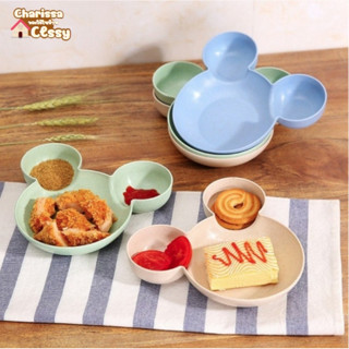 ชามข้าวเด็ก3หลุม จานข้าวเด็ก ทรงหัวมิกกี้ จานข้าวเด็กหัวมิกก…