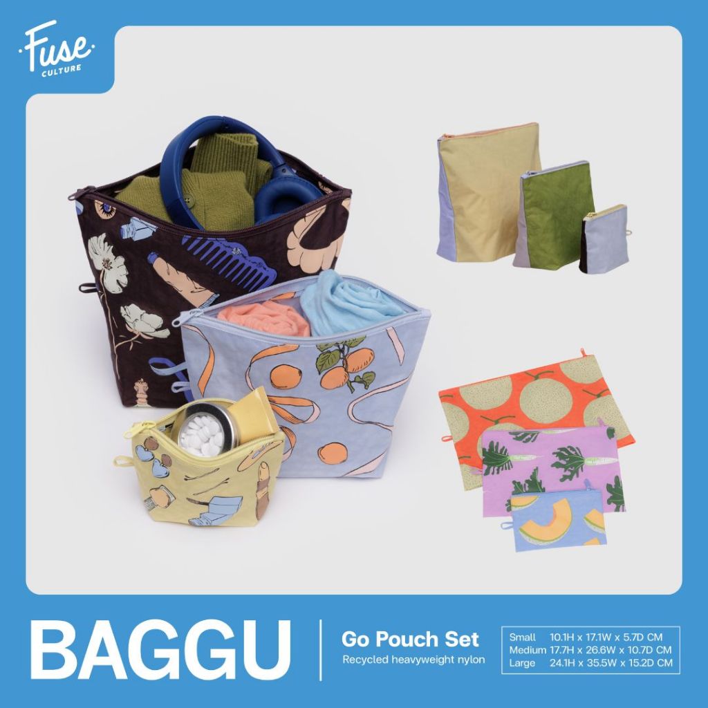 (พร้อมส่ง) BAGGU Go Pouch Set กระเป๋าใส่ของเอนกประสงค์ เหมาะสำหรับใส่ของเดินทาง เซ็ทละ 3 ชิ้น กระเป๋าจัดระเบียบ