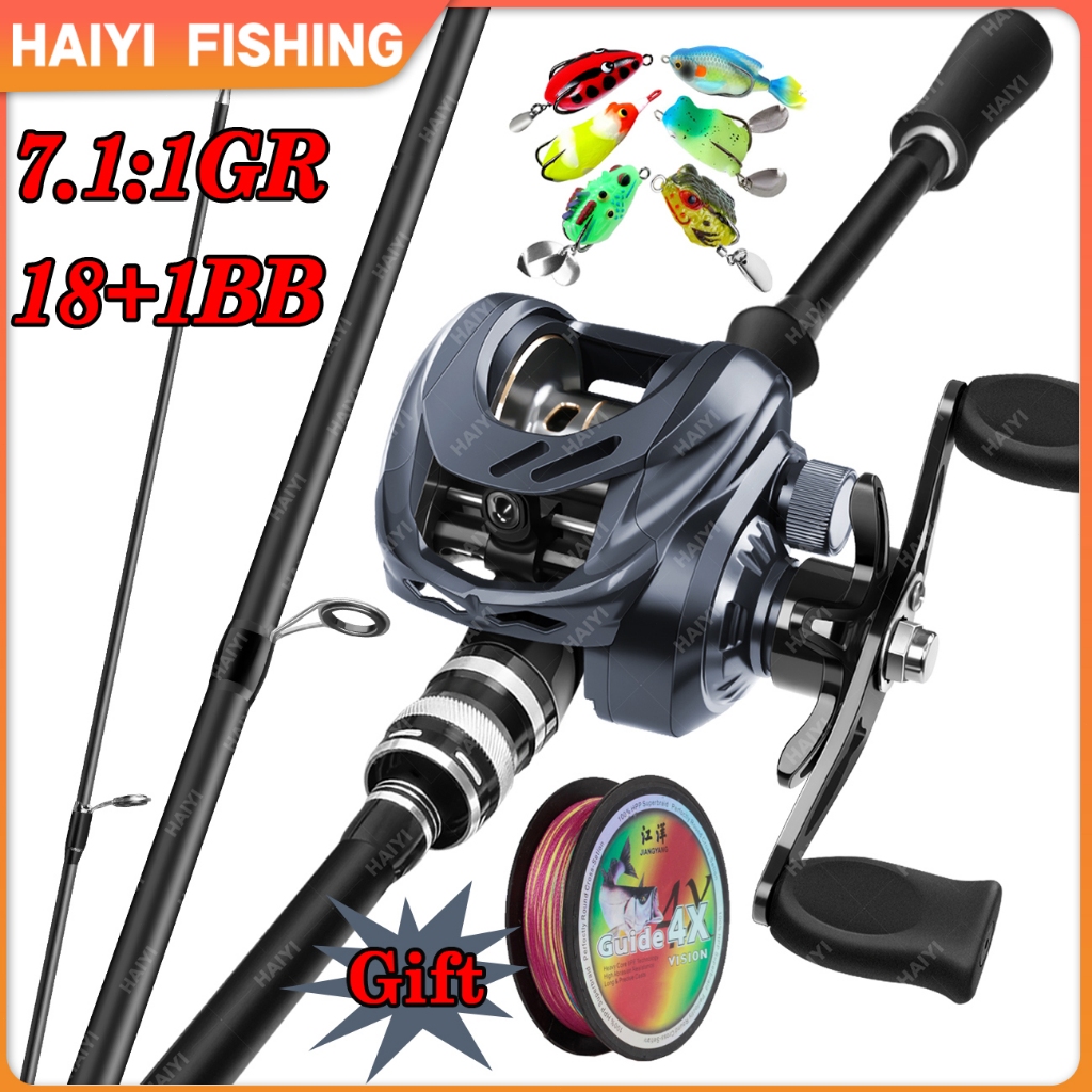 HAIYI FISHING เบ็ดตกปลาครบชุด ชุดเบ็ดตกปลา รอกหยดน้ำพร้อมคัน เบ็ดตกปลา ท่าทาง 10KG เบ็ดตกปลารอกหยดน้ำ รอกเบสพร้อมคัน