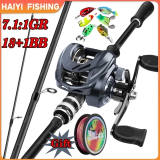 HAIYI FISHING เบ็ดตกปลาครบชุด ชุดเบ็ดตกปลา รอกหยดน้ำพร้อมคัน เบ็ดตกปลา ท่าทาง 10KG เบ็ดตกปลารอกหยดน้ำ รอกเบสพร้อมคัน
