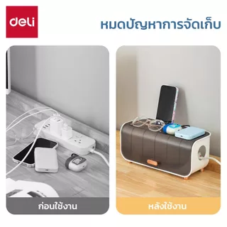 Deli กล่องเก็บปลั๊กไฟ กล่องจัดเก็บสายไฟ กล่องเก็บอุปกรณ์ชาร์จมือถือ จัดระเบียบ Cable Storage Box