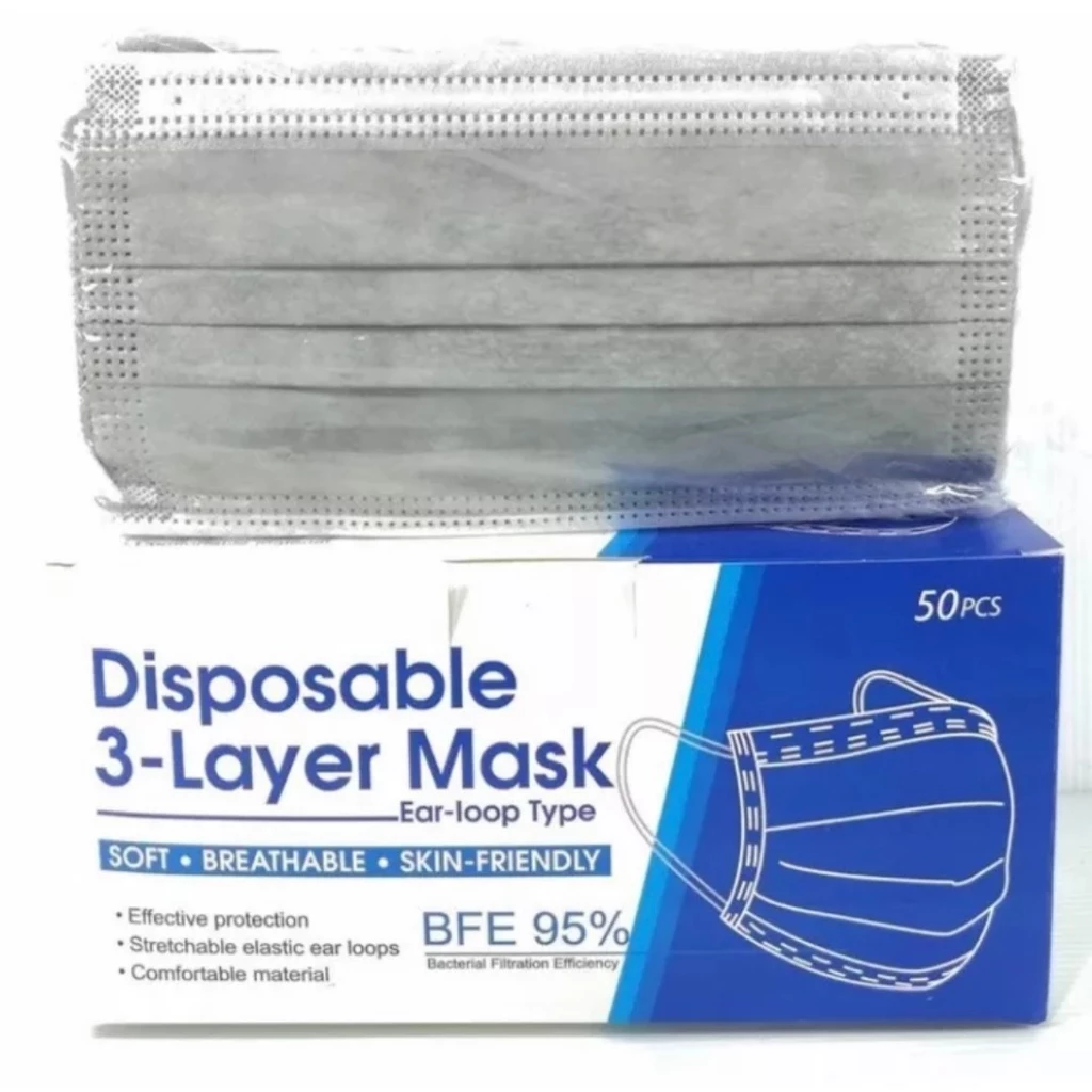 Face Mask หน้ากากอนามัย ผ้าปิดจมูกอนามัย (แมสปิดปากแบบบาง) แบบมีกล่อง 1 กล่อง / 50ชิ้น（สีดำ） thumbnail 8