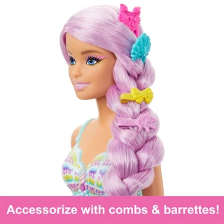 Barbie Mermaid Doll With 7-inch-Long Fantasy Hair & Accessories บาร์บี้ เมอร์เมดพร้อมอุปกรณ์ทำผม HRR00 ID