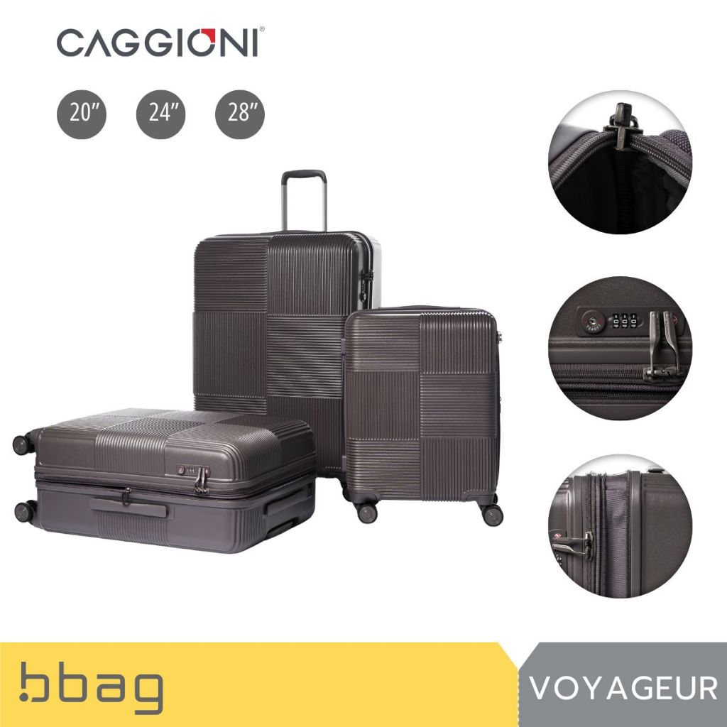 CAGGIONI กระเป๋าเดินทางล้อลาก รุ่นโวยาจเกอร์ 15082 มีซิปขยาย TSA Lock : สีเทาเข้ม (Dark Grey)