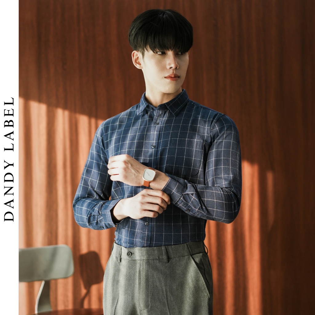 DANDY LABEL เสื้อเชิ้ตคอปก เสื้อเชิ้ตแขนยาว ผ้า Wool Mix รุ่น BoxSqure