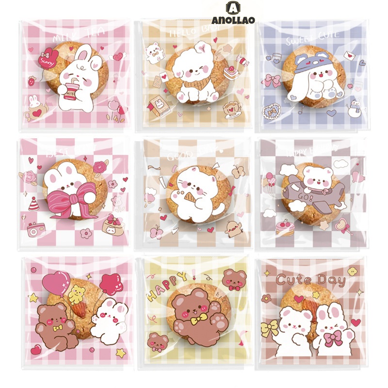 ถุงกาวตนเอง ถุงฝากาว ถุงบรรจุภัณฑ์ลายการ์ตูน เลือกลายได้ ใส่คุกกี้ ขนม บราวนี่ 100 ใบ ✨Anollao
