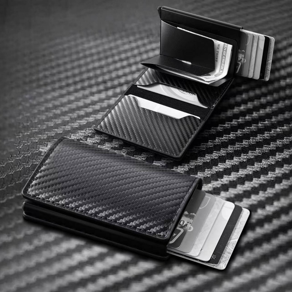 🔥ส่งไวจากไทย🔥กระเป๋าสตางค์คาร์บอนไฟเบอร์ Auto-Pop - กระเป๋าใส่บัตรปิดกั้น RFID แบบบางพิเศษสําหรับผู้ชายและผู้หญิง