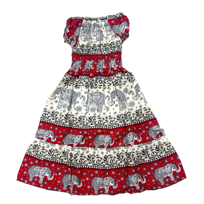 ชุดเดรสเด็กลายช้าง สม็อกรอบตัว แขนตุ๊กตา งานไทย - รูปที่ 5