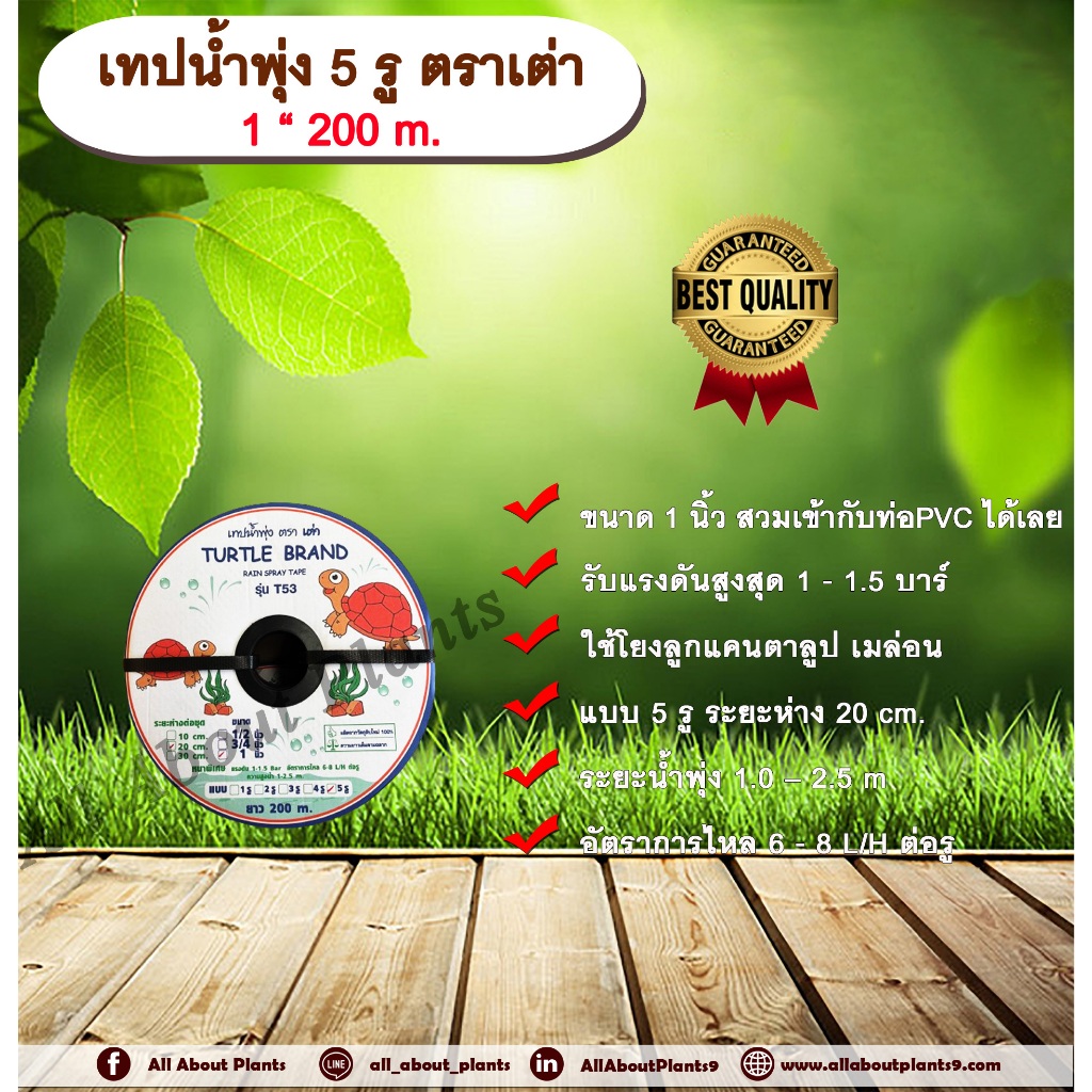 เทปน้ำพุ่ง ตราเต่า 1 “ 200 m. เทปน้ำพุ่ง แบบ 5 รู ขนาด 1 นิ้ว ยาว 200 ม.