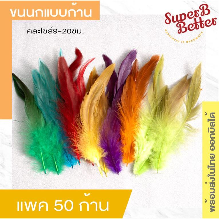 ขนห่าน ขนห่านก้านเดี่ยว ขนนก ขนห่านแบบก้าน ขนาด 15-20 cm แพคละ 50ก้าน พร้อมส่ง