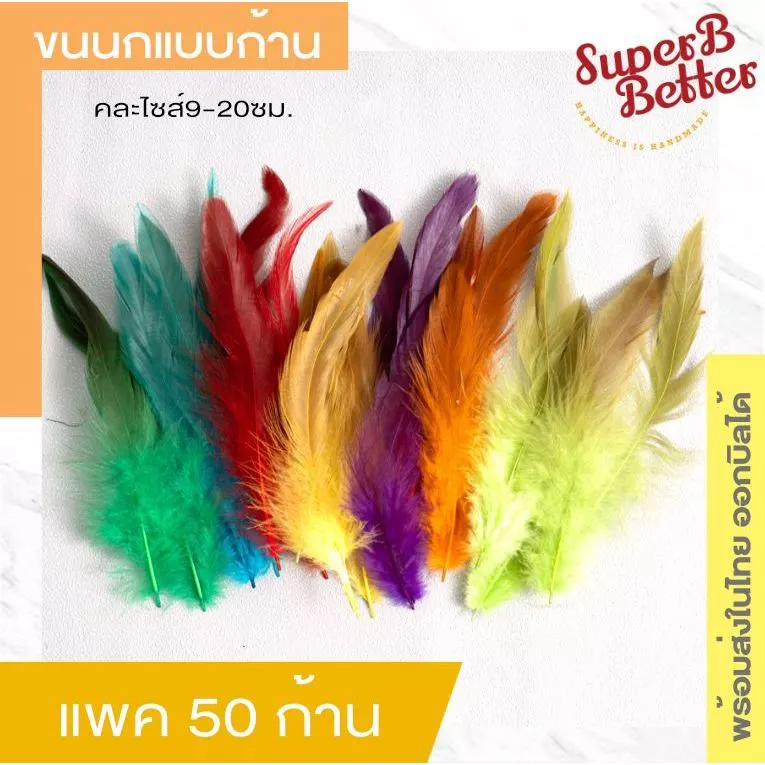 ขนนกก้านเดี่ยว คละไซส์ แพคละ 50ก้าน พร้อมส่ง