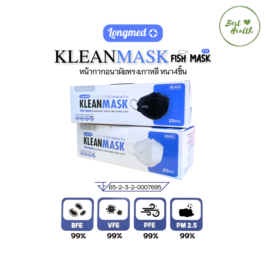 Longmed Fish mask LF99  หน้ากากอนามัยทรงเกาหลี หนา 4 ชั้น  กล่อง 25 ชิ้น