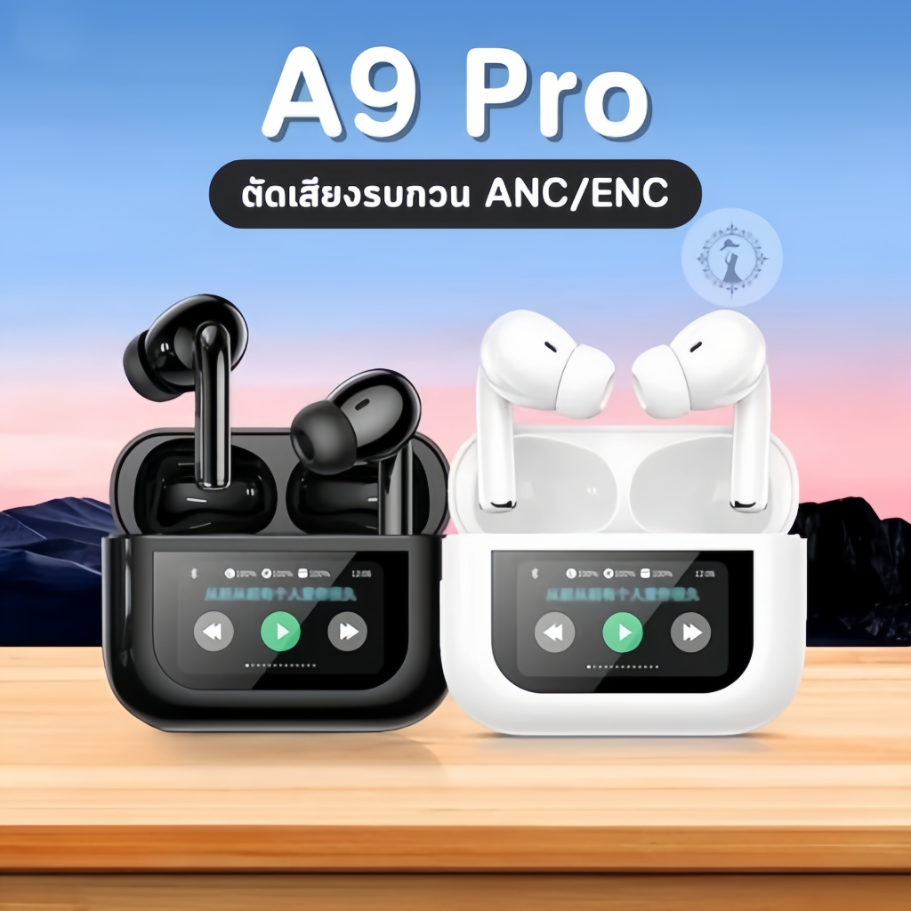 ใหม่ A9 Pro anc หูฟังไร้สายบลูทูธหน้าจอสัมผัสอัจฉริยะ 5.4 พร้อมไมโครโฟน IPX5 ลดเสียงรบกวน TWS และความเที่ยงตรงสูงหูฟังบล